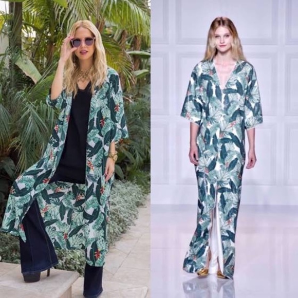 Rachel Zoe NWT Tropical Banana Leaf Pattern Open Front Semi Sheer Duster Kimono - Picture 16 of 16